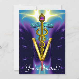 GOLD CADUCEUS VETERINAIR SYMBOOL Blue Paars Kaart