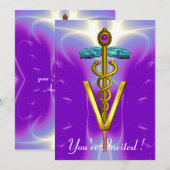 GOLD CADUCEUS VETERINAIR SYMBOOL Blue Paars Kaart (Voorkant / Achterkant)