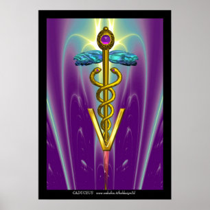 GOLD CADUCEUS VETERINAIR SYMBOOL Blue Paars Poster