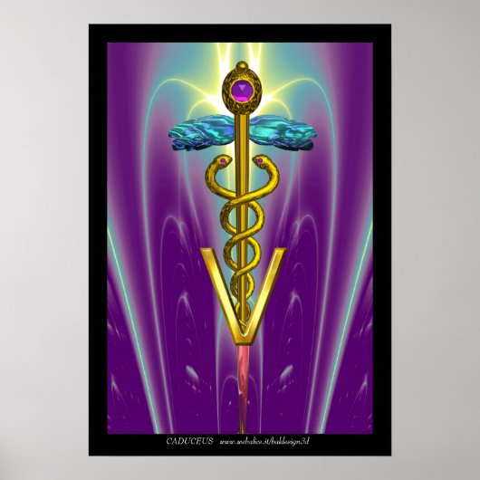 GOLD CADUCEUS VETERINAIR SYMBOOL Blue Paars Poster (Voorkant)