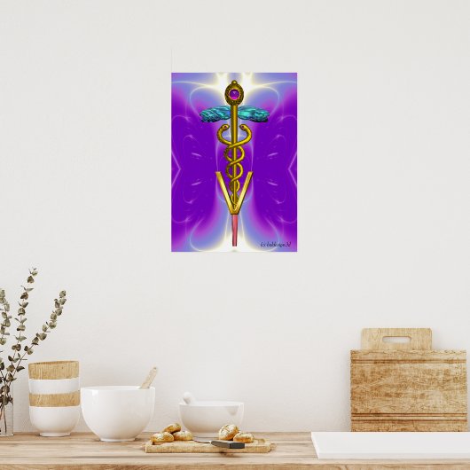 GOLD CADUCEUS VETERINAIR SYMBOOL Blue Paars Poster (Keuken)