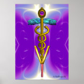 GOLD CADUCEUS VETERINAIR SYMBOOL Blue Paars Poster (Voorkant)
