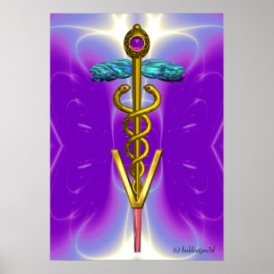 GOLD CADUCEUS VETERINAIR SYMBOOL Blue Paars Poster