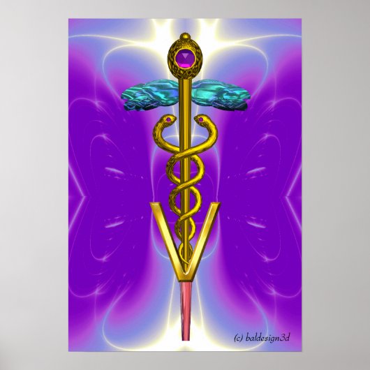 GOLD CADUCEUS VETERINAIR SYMBOOL Blue Paars Poster (Voorkant)