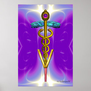 GOLD CADUCEUS VETERINAIR SYMBOOL Blue Paars Poster