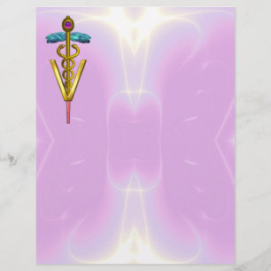GOLD CADUCEUS VETERINAIR SYMBOOL, lila, roze