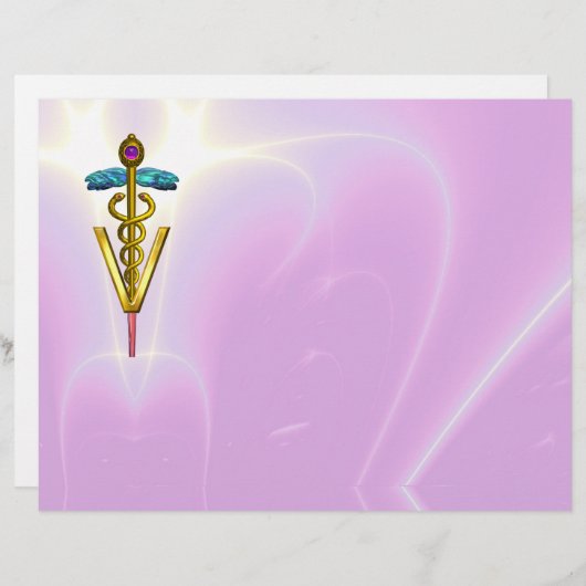GOLD CADUCEUS VETERINAIR SYMBOOL, lila, roze (Voorkant / Achterkant)