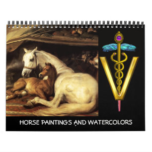 GOLD CADUCEUS VETERINAIR SYMBOOL PAARDEN FINE ART KALENDER
