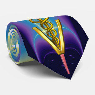 GOLD CADUCEUS VETERINAIR SYMBOOL, Paars blauw Stropdas