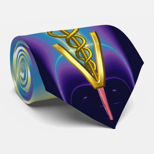 GOLD CADUCEUS VETERINAIR SYMBOOL, Paars blauw Stropdas (Opgerold)