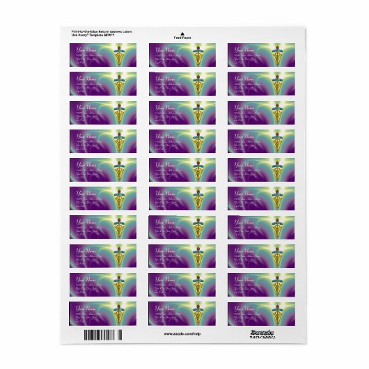 GOLD CADUCEUS VETERINAIR SYMBOOL Paars groen Etiket (Full Sheet)