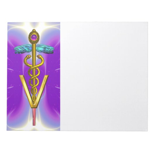GOLD CADUCEUS VETERINAIR SYMBOOL, Paars Violet Notitieblok (Voorkant)