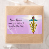 GOLD CADUCEUS VETERINAIR SYMBOOL Roze Lila Etiket (Insitu)