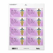 GOLD CADUCEUS VETERINAIR SYMBOOL Roze Lila Etiket (Full Sheet)