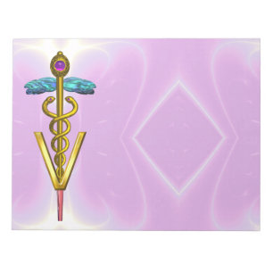 GOLD CADUCEUS VETERINAIR SYMBOOL, Roze Lila Notitieblok