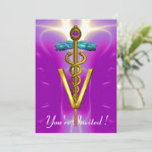GOLD CADUCEUS VETERINAIR SYMBOOL Roze Paars Kaart (Staand voorkant)