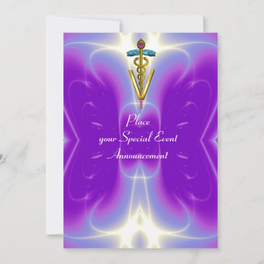 GOLD CADUCEUS VETERINAIR SYMBOOL Roze Paars Kaart (Achterkant)