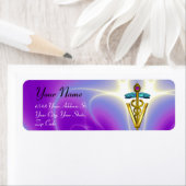 GOLD CADUCEUS VETERINAIR SYMBOOL, Violet, Paars Etiket (Insitu)