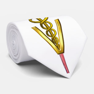 GOLD CADUCEUS VETERINAIR SYMBOOL, Wit Stropdas