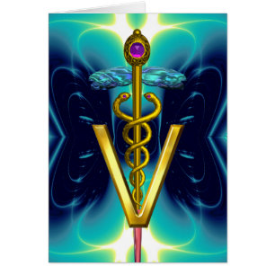 GOLD CADUCEUS VETERINARY SYMBOL Turquoise Blue