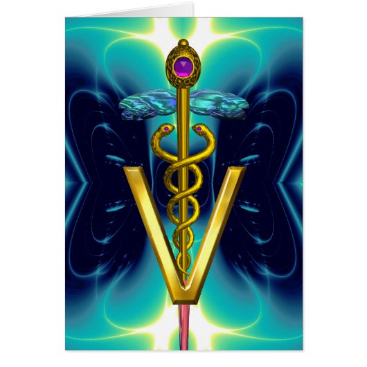 GOLD CADUCEUS VETERINARY SYMBOL Turquoise Blue (Voorkant)