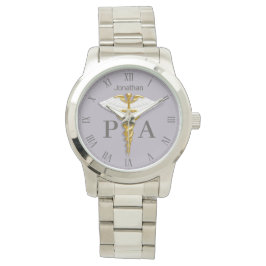 Gold Caduceus White Wings Name Physician Assistant Horloge