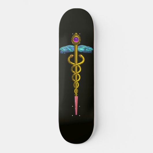 GOLD CADUCEUS, zwart Skateboard (Voorkant)