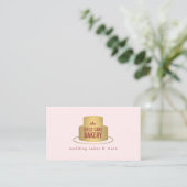 Gold Cake Logo op Roze voor Bakkerij, Cafe, Chef Visitekaartje (Staand voorkant)