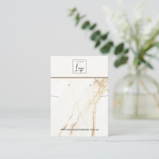 GOLD CALACATTA MARBLE KETTING EARRING DISPLAY VISITEKAARTJE (Staand voorkant)