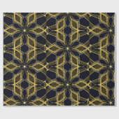 Gold caleidoscoop op zwart weefsel cadeaupapier (Vlak)