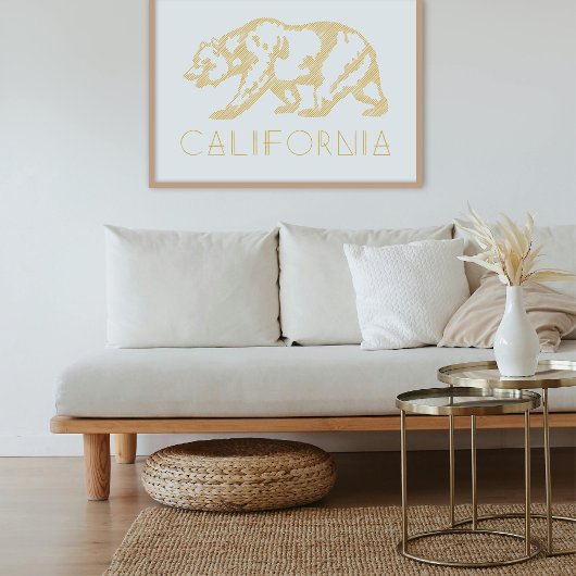Gold California Grizzly Bear Typography Art Print