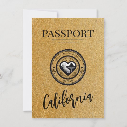 Gold California Passport Bewaar de datum Save The Date (Voorkant)