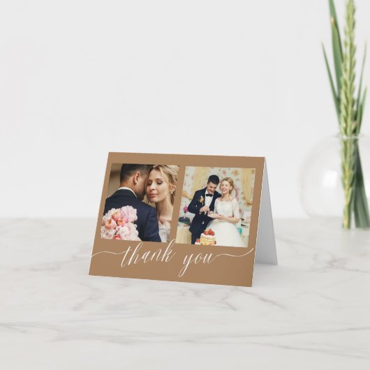 Gold Calligrafie 3 fotobruiloft bedankt kaarten (Voorkant)