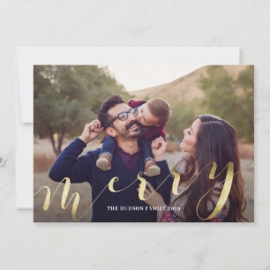 Gold Calligrafie Big Photo Merry-kerstkaart Feestdagenkaart