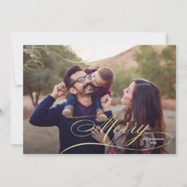 Gold Calligrafie Big Photo Merry-kerstkaart Feestdagenkaart