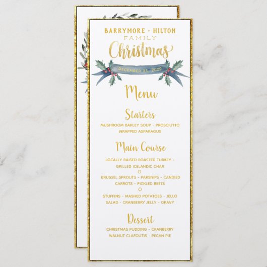 Gold Calligrafie Elegant Family Kerstmis Menu (Voorkant / Achterkant)