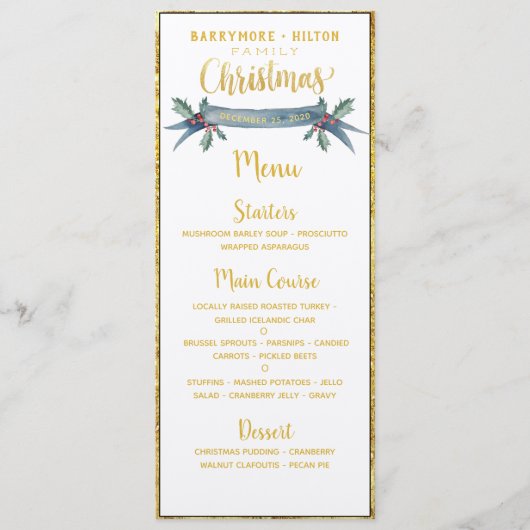 Gold Calligrafie Elegant Family Kerstmis Menu (Voorkant)