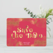 Gold Calligrafie Elegant Magenta QR-code Save The Date (Staand voorkant)