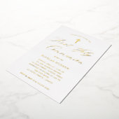 Gold Calligrafie en Cross | Eerste Heilige Communi Folie Uitnodiging (Gedraaid)