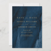 Gold Calligrafie en Navy Blue Save the Date Kaart (Voorkant)
