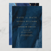 Gold Calligrafie en Navy Blue Save the Date Kaart (Voorkant / Achterkant)