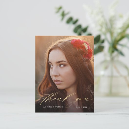Gold Calligrafie Foto Afstuderen Hartelijk dank Briefkaart (Staand voorkant)
