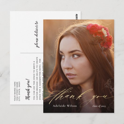 Gold Calligrafie Foto Afstuderen Hartelijk dank Briefkaart (Voorkant / Achterkant)