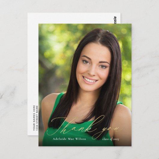 Gold Calligrafie Foto Afstuderen Hartelijk dank Briefkaart (Voorkant / Achterkant)