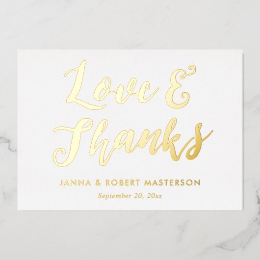 Gold Calligrafie Foto van Love and Bedankt Gold Folie Uitnodiging (Voorkant)