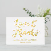 Gold Calligrafie Foto van Love and Bedankt Gold Folie Uitnodiging (Staand Voorkant)