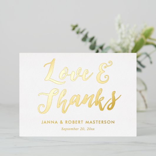 Gold Calligrafie Foto van Love and Bedankt Gold Folie Uitnodiging (Staand Voorkant)