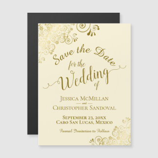 Gold Calligrafie op Cream Save the Date Magnet