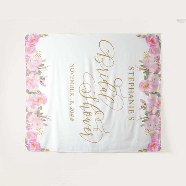 Gold Calligrafie Roze Floral Vrijgezellenfeest Wandkleed (Voorkant (horizontaal))