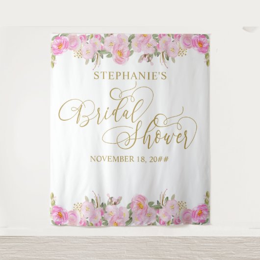 Gold Calligrafie Roze Floral Vrijgezellenfeest Wandkleed (Voorkant)